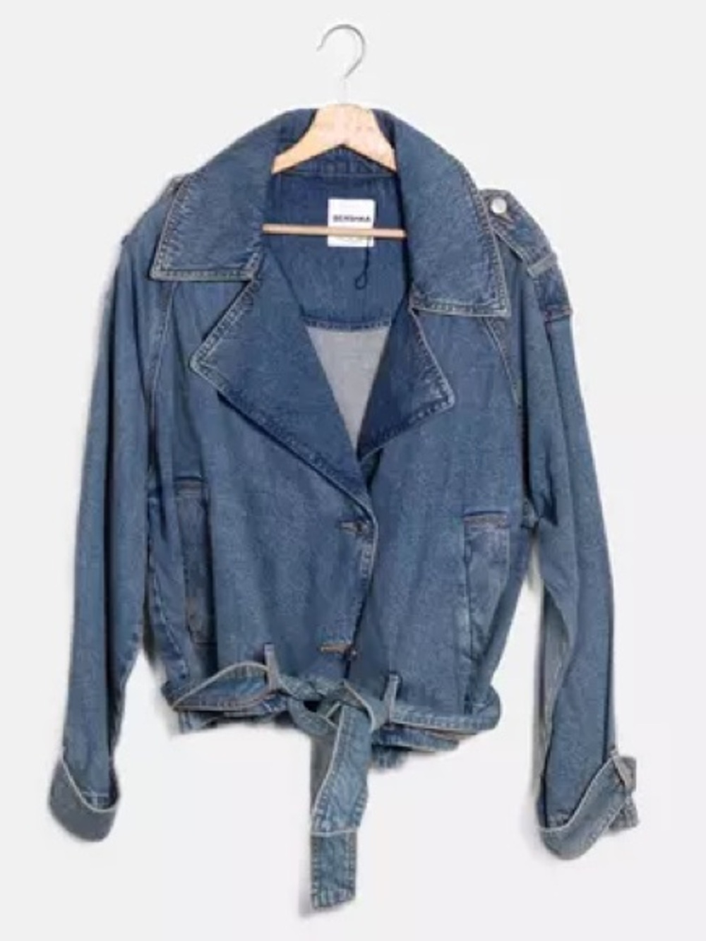 Bershka Blue Denim Tie-Waist Jacket